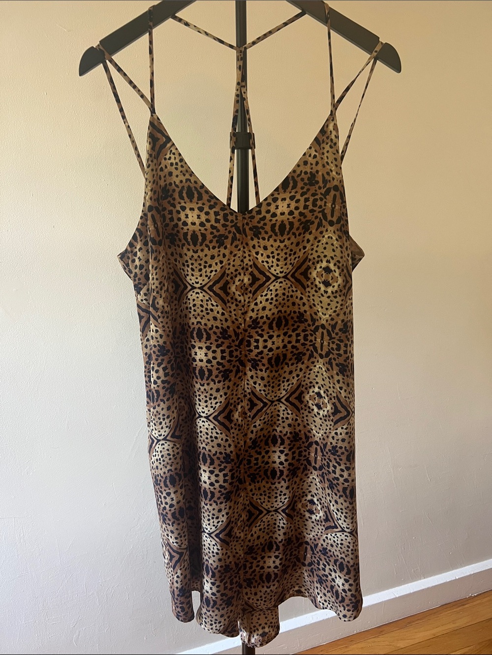 ASTR The Label Satin Leopard Slip Dress Strappy Back NWT